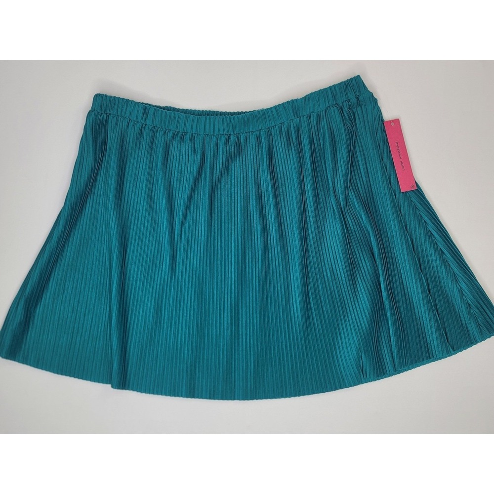 NWT Energie Pleated Mini Skirt Womens XL‎ Teal Stretch Y2K Pull On Clubwear
